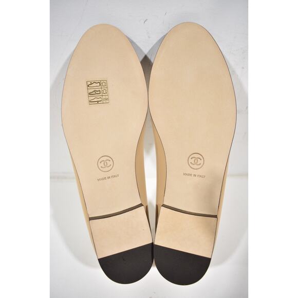 Chanel Beige Black Lambskin Leather CC Logo Bow Tie Ballet Ballerina Flat 37 - Picture 15 of 15